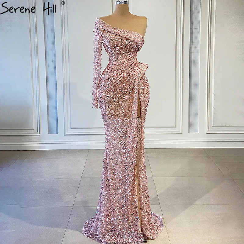 Serene Hill Pink Mermaid High Split Evening Dresses Gowns 2024 Luxury Beaded Elegant Beaded For Women Party LA71244 Serene Hill Pink Mermaid High Split Evening Dresses Gowns 2024 Luxury Beaded Elegant Beaded For Women Party LA71244