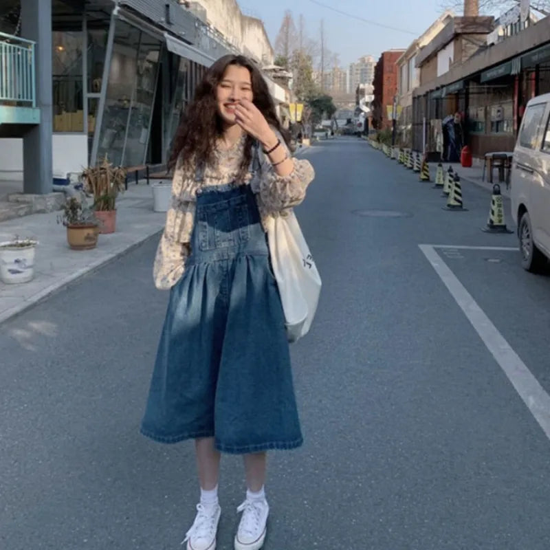 Wjczt 2024 Spring New Loose Denim Straps Dresses Women Solid Color Sleeveless Knee-length High Waist Office Lady Halter Dress Female Wjczt 2024 Spring New Loose Denim Straps Dresses Women Solid Color Sleeveless Knee-length High Waist Office Lady Halter Dress Female