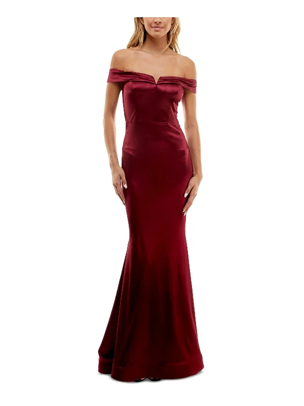 Juniors Womens Satin Long Evening Dress