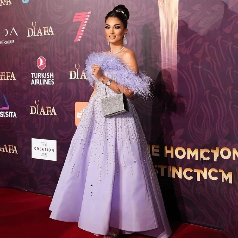 SERENE HILL Sexy Off Shoulder A Line Feather Beaded Luxury Evening Dresses Gowns For Women Arabic Party 2024 LA71844 SERENE HILL Sexy Off Shoulder A Line Feather Beaded Luxury Evening Dresses Gowns For Women Arabic Party 2024 LA71844