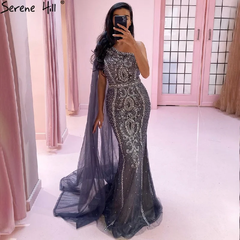 Serene Hill Grey Mermaid Luxury Evening Dresses Gowns 2024 Elegant One Shoulder Beaded For Women Party LA71270 Serene Hill Grey Mermaid Luxury Evening Dresses Gowns 2024 Elegant One Shoulder Beaded For Women Party LA71270