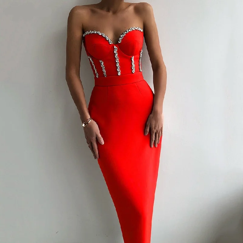 Wjczt Ailigou New Women'S Fashion Bead Chain Crystal Design Long Dress Sexy Sleeveless Backless Celebrity Party Bandage Dress Wjczt Ailigou New Women'S Fashion Bead Chain Crystal Design Long Dress Sexy Sleeveless Backless Celebrity Party Bandage Dress