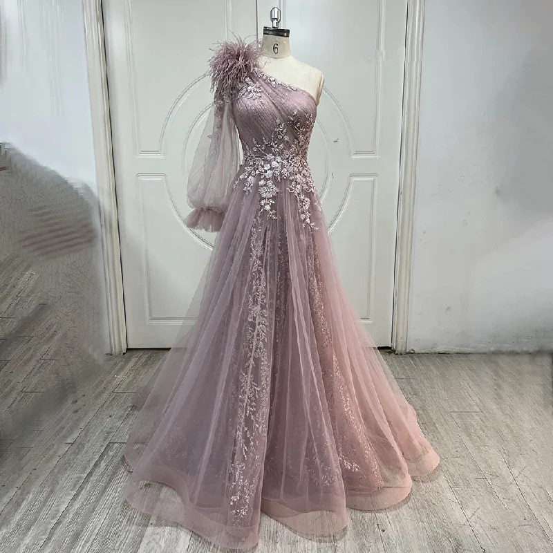 Serene Hill Pink A-Line Split Luxury Evening Dresses Gowns 2022 Beaded Elegant Feathers One Shoulder For Women Party LA71689 Serene Hill Pink A-Line Split Luxury Evening Dresses Gowns 2022 Beaded Elegant Feathers One Shoulder For Women Party LA71689