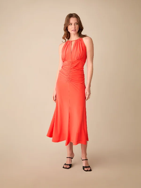 Petite Orange Halterneck Midi Dress Cozy A-Line Midi Dress