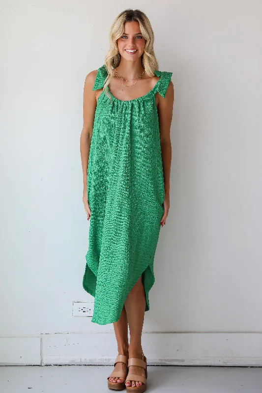 FINAL SALE - Playful Style Green Textured Midi Dress Trendy Boho Midi Dress