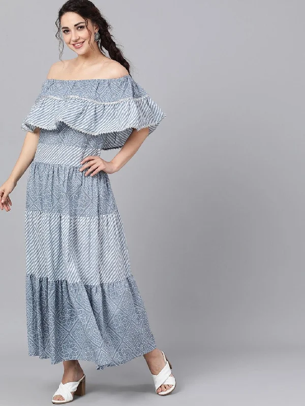 Women's  Blue Striped Maxi Dress - AKS Trendy Maxi Dress with Straps