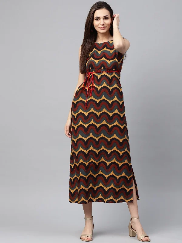 Women's  Multicoloured Printed Maxi Dress - AKS Trendy V-Neck Maxi Dress