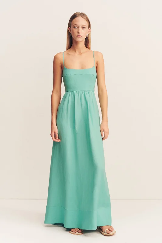 ALEC LOW OPEN BACK MAXI DRESS - POOL BLUE Trendy Satin Maxi Dress