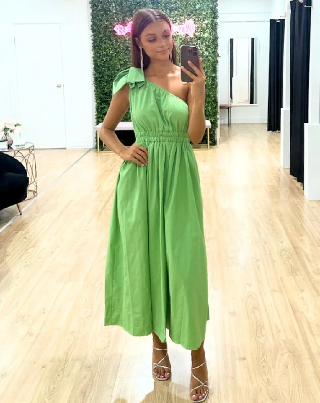 Angelina One Shoulder Maxi Dress - Green Chic Button-Up Maxi Dress