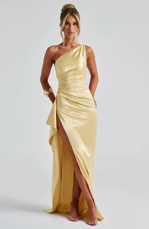 Ariel Maxi Dress - Lemon Comfortable Plunging Neckline Maxi Dress