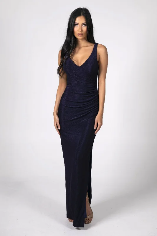 Aspen Maxi Dress - Navy Elegant Silk Maxi Dress