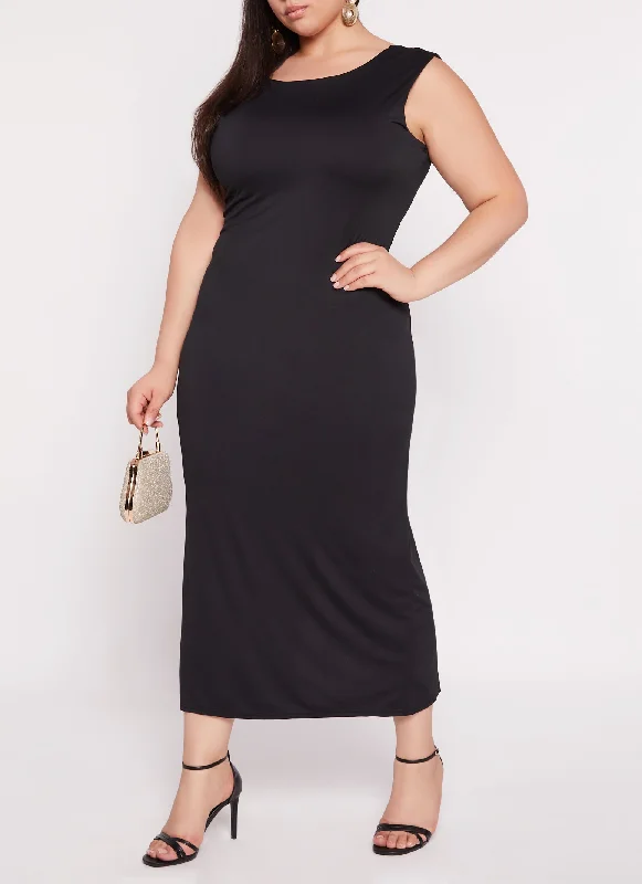 Plus Size Scoop Back Tank Maxi Dress Trendy Maxi Dress with Lace