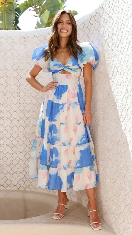 Coral Maxi Dress - Blue Floral Stylish A-Line Maxi Dress