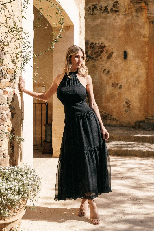 Eden Maxi Dress - Black Fashionable High-Waist Maxi Dress