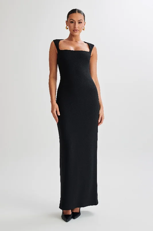 Frida Crepe Maxi Dress - Black Comfortable Fit-and-Flare Maxi Dress