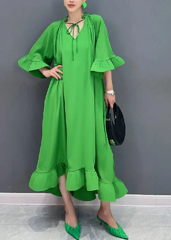 Green Tie Lace Patchwork Maxi Dresses Fall AO1029 Cozy Wrap Maxi Dress