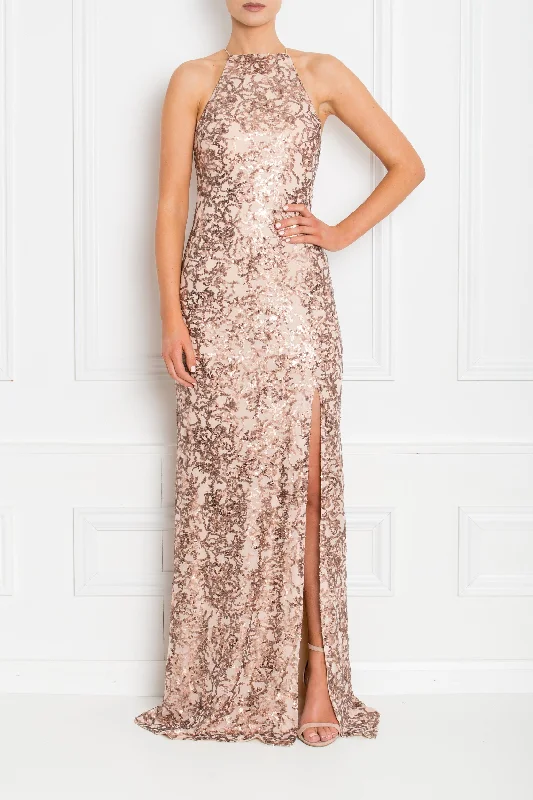 HARLEY ROSE PINK SPARKLE SEQUIN BACKLESS MAXI DRESS * LAST ONE Stylish Empire Waist Maxi Dress