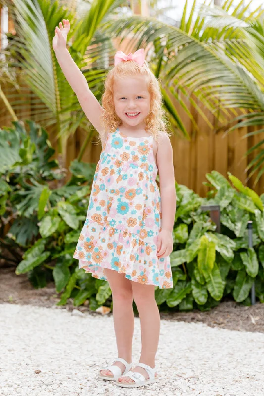 Kid's Keep Blooming Multicolor Floral Mini Dress Elegant Satin Mini Dress