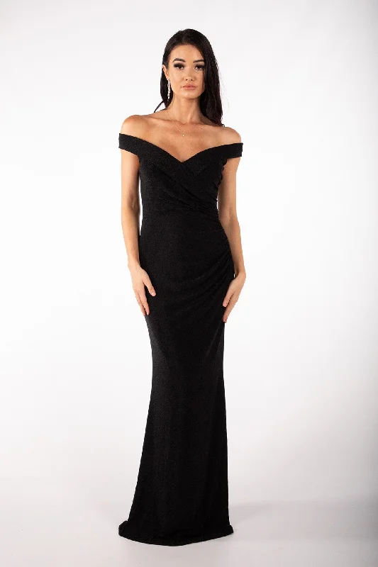 Lawrence Off Shoulder Maxi Dress - Shimmer Black Classic A-Line Maxi Dress