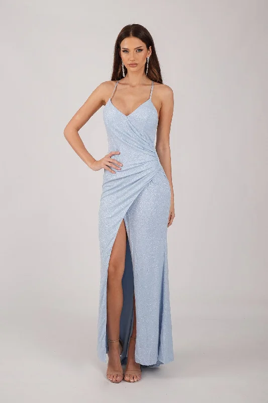 Lucia Maxi Dress - Shimmer Baby Blue Fashionable Sleeveless Maxi Dress