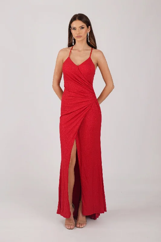 Lucia Maxi Dress - Shimmer Red Classic Solid Maxi Dress