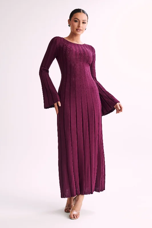 Mabel Long Sleeve Knit Maxi Dress - Plum Cozy Longline Maxi Dress