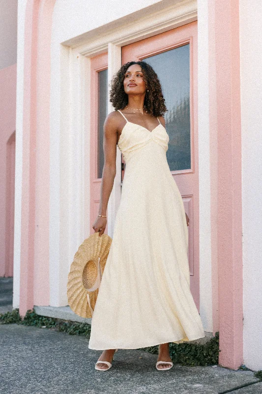 Maddie Maxi Dress - Butter Yellow Elegant Velvet Maxi Dress