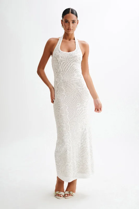 Patrizia Knit Halter Maxi Dress - Ivory Comfortable Cotton Maxi Dress