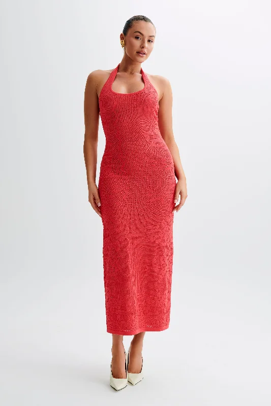 Patrizia Knit Halter Maxi Dress - Pomegranate Elegant Maxi Dress with Lace