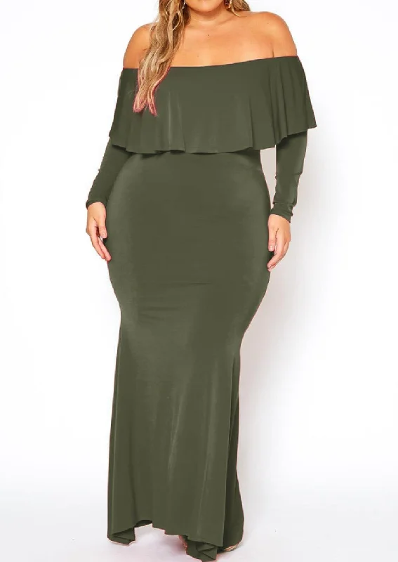 HI Curvy Plus Size Women Elegant Red Carpet Off Shoulder Mermaid Maxi Dress Comfortable Bohemian Maxi Dress