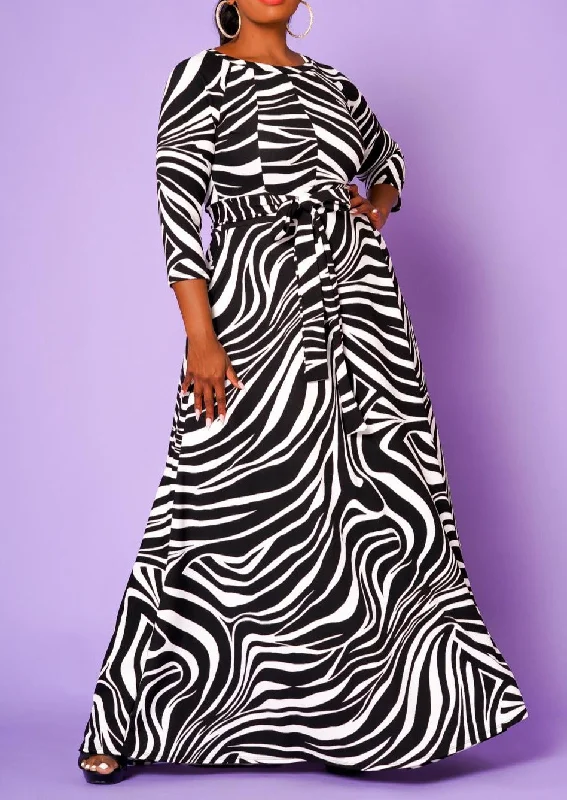 Hi Curvy Plus Size Women Zebra Print Flare Maxi Dress Stylish Button-Up Maxi Dress