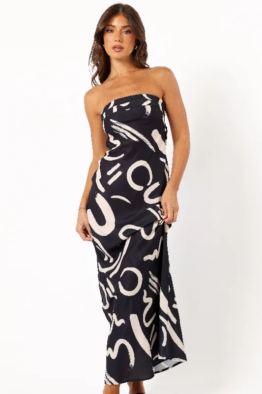 Remmie Strapless Maxi Dress - Black/White Classic V-Neck Maxi Dress