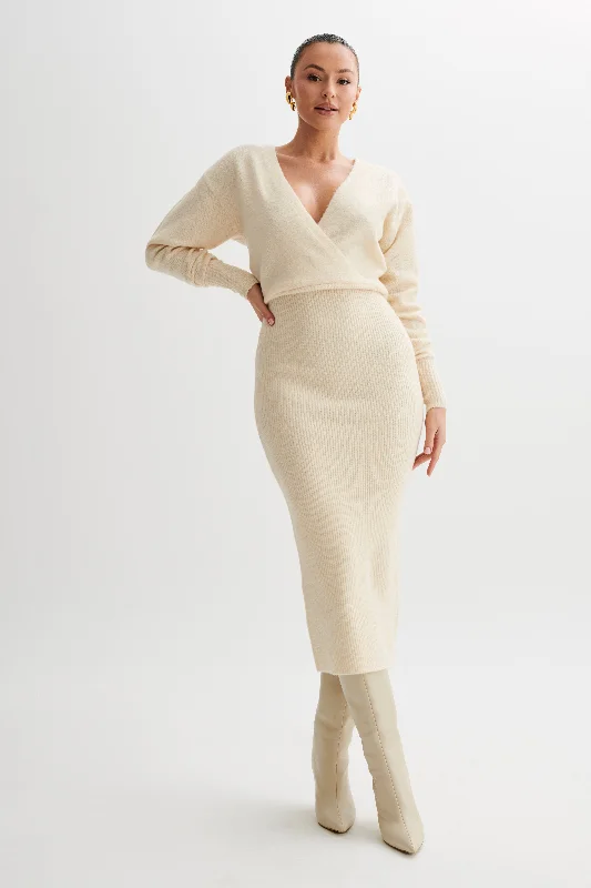 Shannon Knit Maxi Dress - Cream Marle Chic Sleeveless Maxi Dress