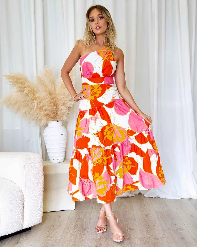 Siena Floral Maxi Dress - Orange/Pink Elegant Maxi Dress with Ruffles