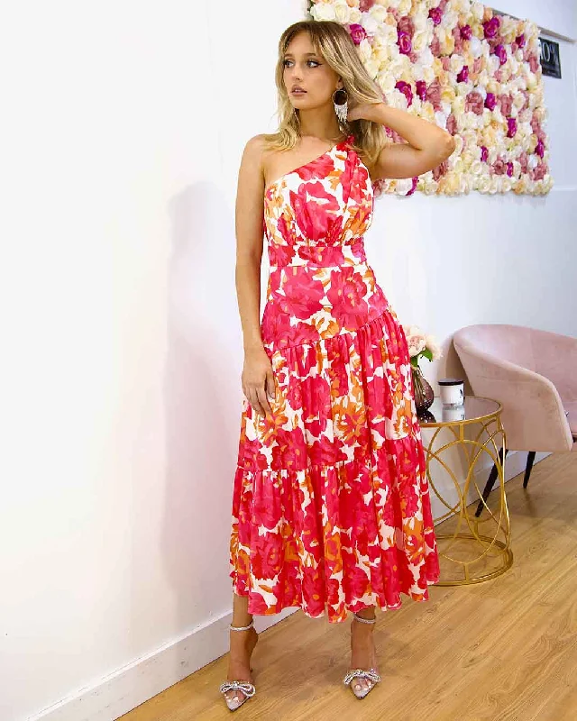 Siena Floral Satin Maxi Dress - Pink Cozy Wrap Maxi Dress