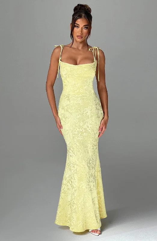 Whitney Maxi Dress - Lemon Fashionable Chiffon Tiered Maxi Dress