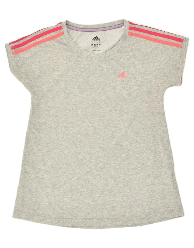 ADIDAS Womens T-Shirt Top UK 8/10 Small Grey Cotton Collared T-Shirt Boat Neck A-Line