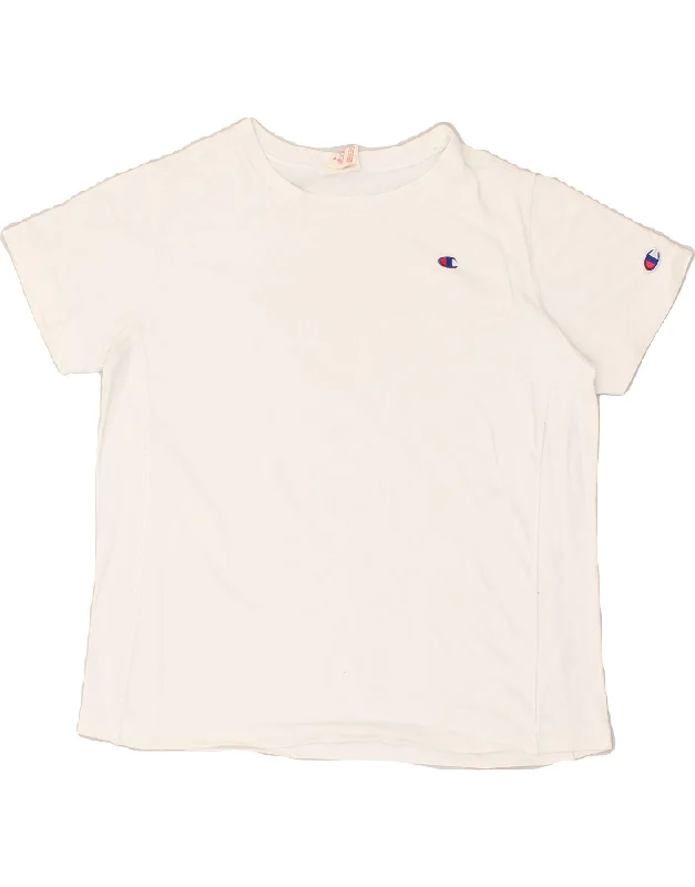 CHAMPION Womens T-Shirt Top UK 10 Small White Cotton Front Pockets Side Pockets Patch Pockets