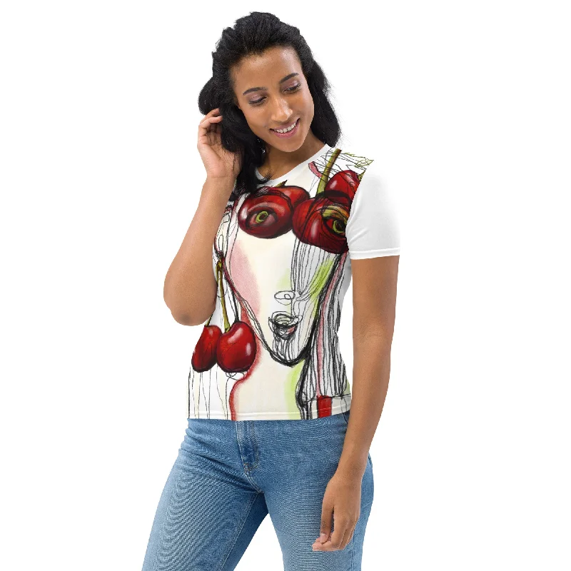 CHERRY Premium Women's T-Shirt Solid Print Embellished