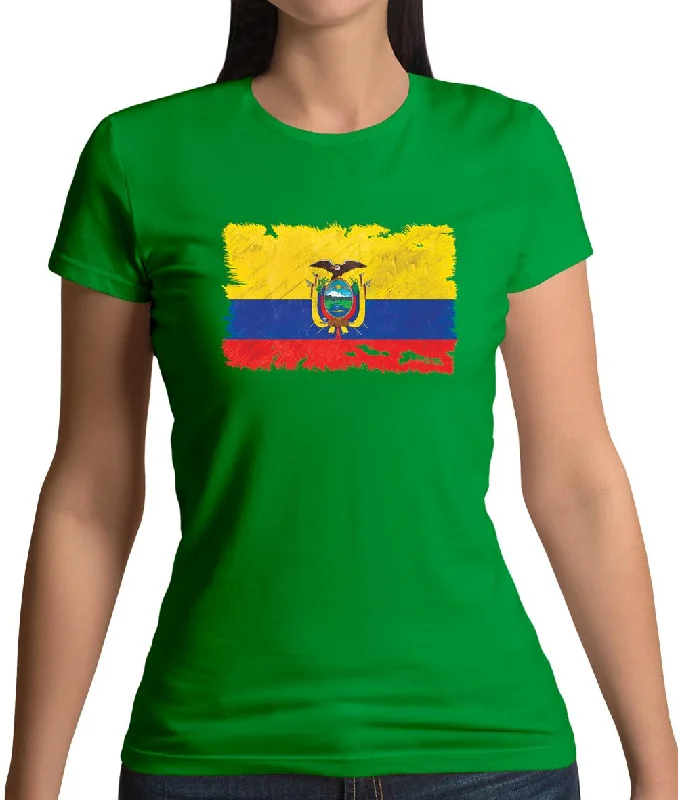 Ecuador Grunge Style Flag Womens T-Shirt Thin T-Shirt Open Front Quick Dry