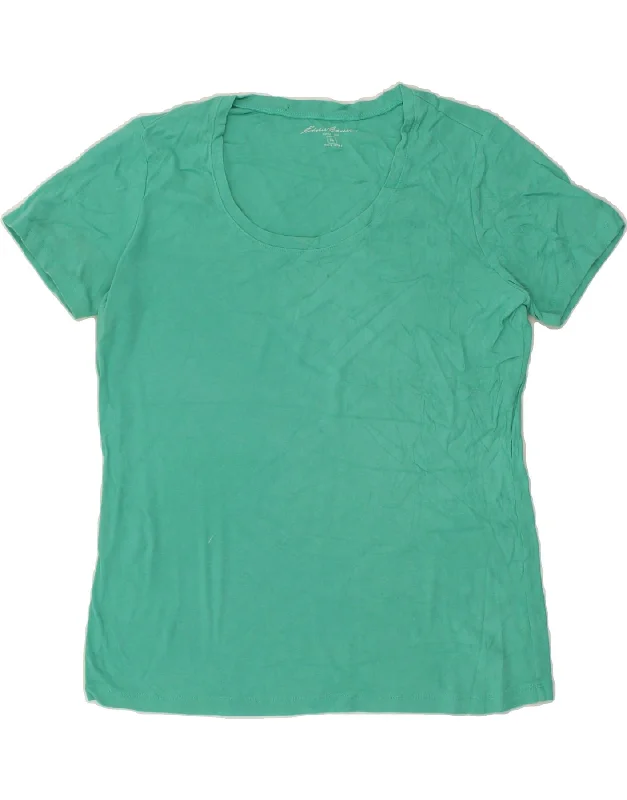 EDDIE BAUER Womens T-Shirt Top UK 18 XL Green Cotton Mesh Blend Leather Blend Suede Blend