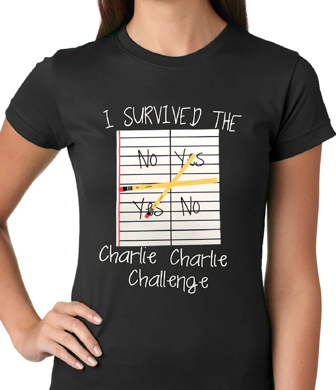 I Survived Charlie Charlie Ladies T-shirt Front Pockets Side Pockets Patch Pockets