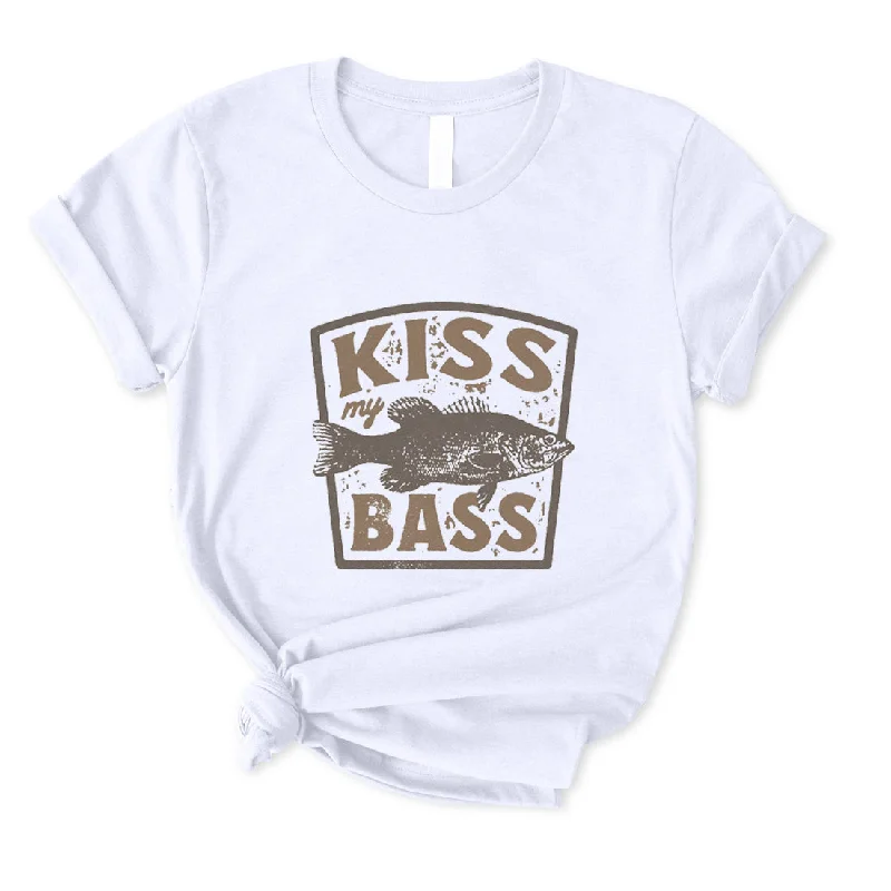 Kiss My Bass T-Shirt for Women Striped Floral Plaid