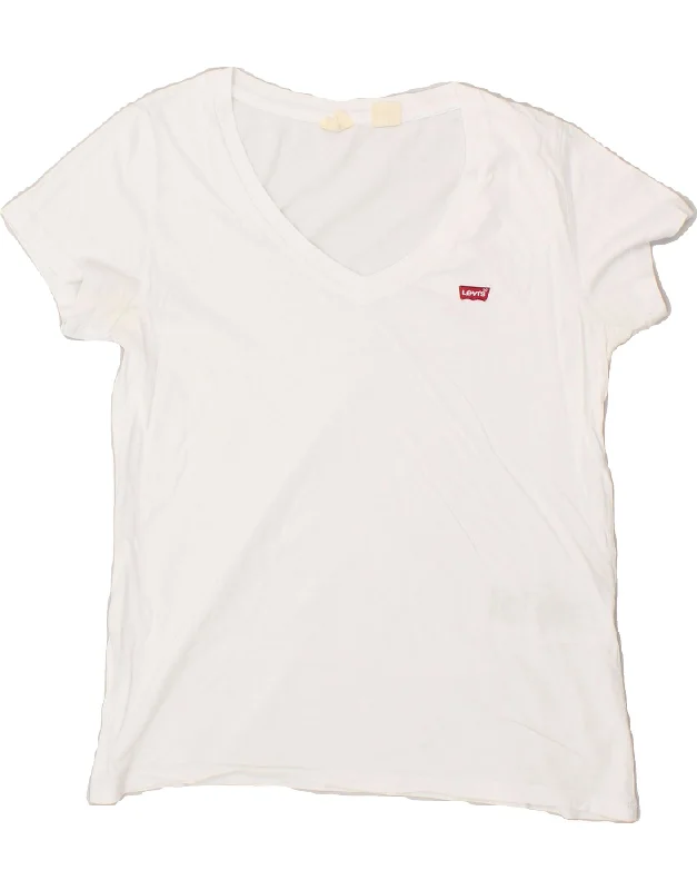 LEVI'S Womens T-Shirt Top UK 10 Small White Cotton Jersey Fabric Tulle Fabric Batik Fabric