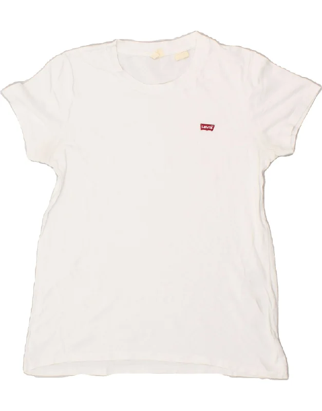 LEVI'S Womens T-Shirt Top UK 10 Small White Cotton Welt Pockets Slit Pockets Flap Pockets