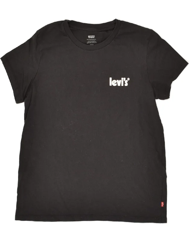 LEVI'S Womens T-Shirt Top UK 14 Medium Black Cotton Jersey Fabric Tulle Fabric Batik Fabric