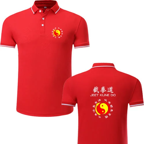 Martial Art Kung Fu JKD Jeet Kune Do Polo T-Shirt Uniform Cotton Size S-XXXXL Red Solid Print Embellished