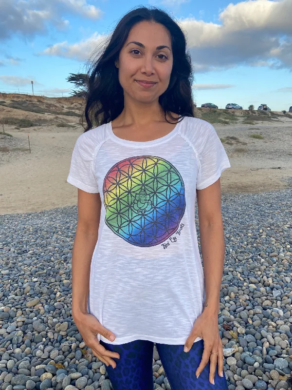 Rainbow Flower of Life Shirred Raglan Tee Terry Blend Velvet Blend Canvas Blend