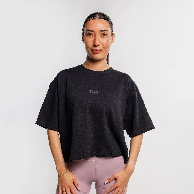 TWL - WOMEN'S LIFESTYLE OVERSIZED CROPPED T-SHIRT - BLACK Elegant Classic Vintage