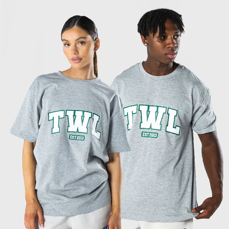 TWL - LIFESTYLE OVERSIZED T-SHIRT - VARSITY - LIGHT GREY MARL Collared T-Shirt Boat Neck A-Line